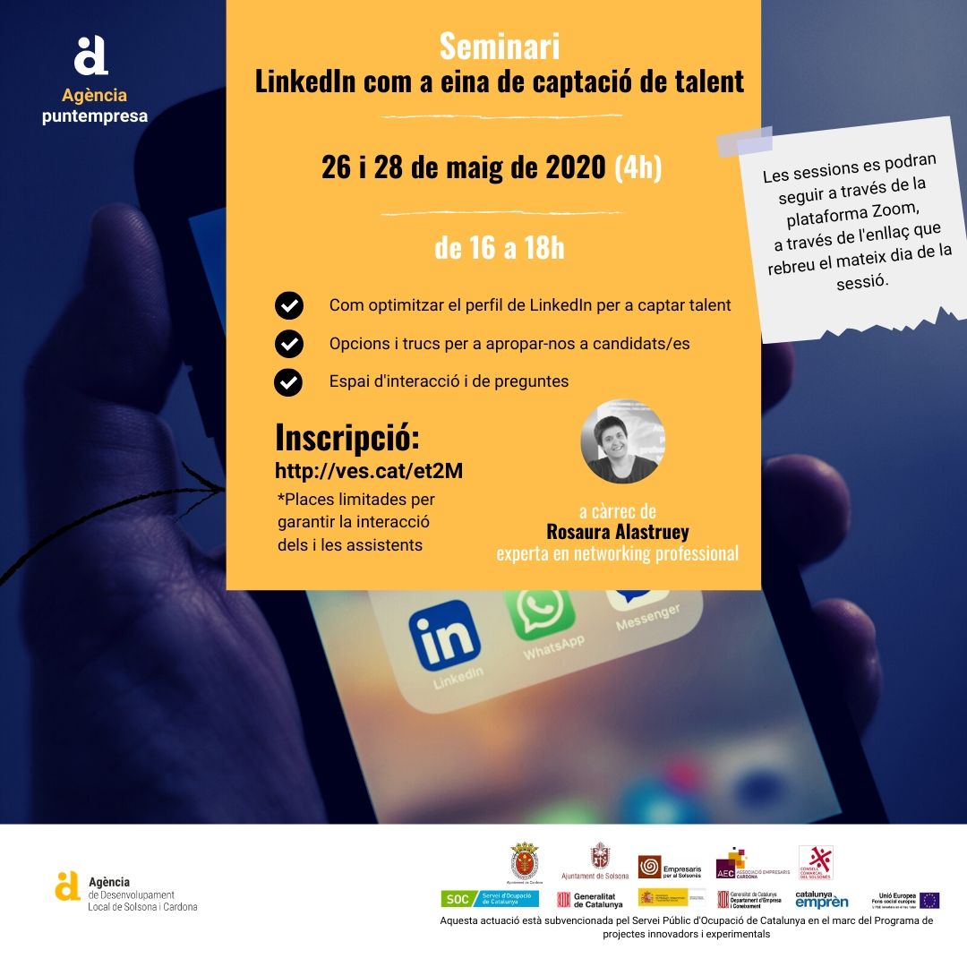 L'Agència organitza un seminari en línia sobre l'eina digital LinkedIn dirigit a empreses i professionals