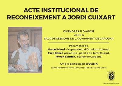 L'Ajuntament de Cardona farà un acte institucional de reconeixement a Jordi Cuixart