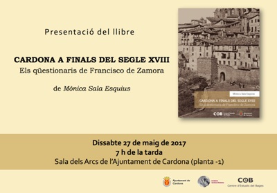 Presentació del llibre Cardona a finals del segle XVIII. Els qüestionaris de Francisco de Zamora