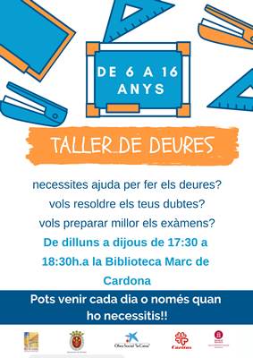 La Biblioteca acollirà el taller de deures per a nens i nenes de 6 a 16 anys