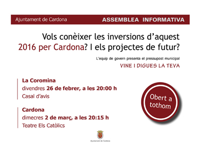 Sessió pública del govern municipal per presentar les inversions del 2016 i els projectes de futur de l'Ajuntament   